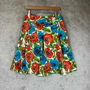 Talbots Skirt Womens 6 Floral Orange Blue Green White A Line Midi Cotton- 3624